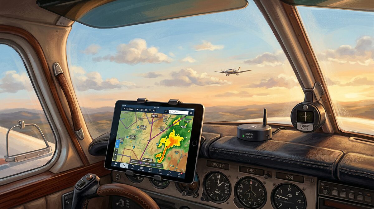 ADS-B receiver mounted on aircraft glareshield