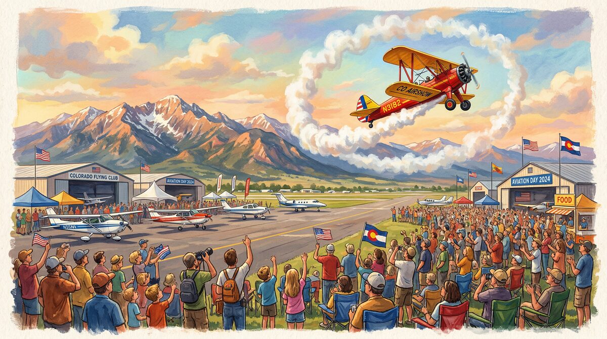 Aircraft performing at a Colorado airshow with mountain backdrop